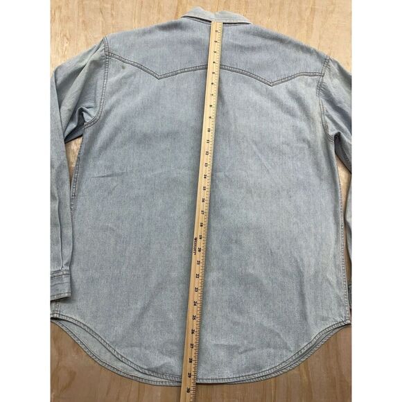 Vintage Et Vous 80’s Western Pearl Snap Women’s Medium Shirt Denim Faded Elbows - Picture 7 of 9